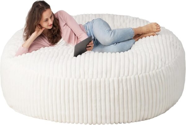 Bean Bag Chair, 6' BeanBag Chairs with Memory Foam Filling for Adults, Soft Bean Bags with Corded Plush Fur Cover for Living Room Bedroom College Dorm 6FT White