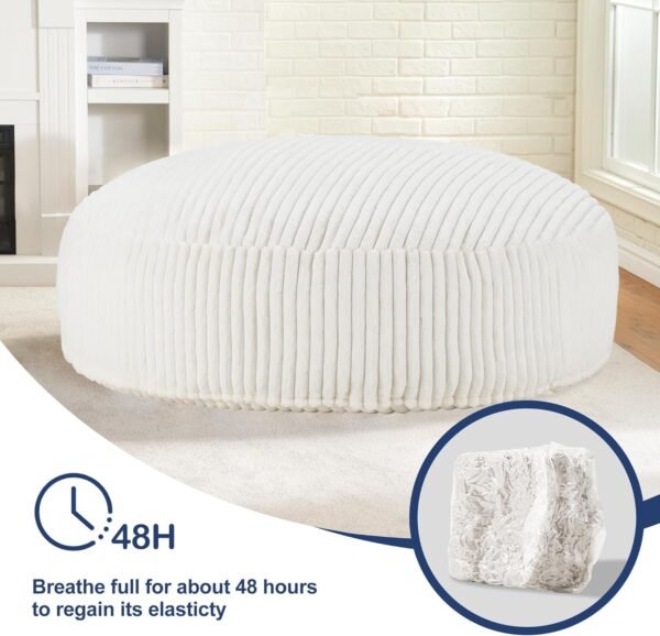 Bean Bag Chair, 6' BeanBag Chairs with Memory Foam Filling for Adults, Soft Bean Bags with Corded Plush Fur Cover for Living Room Bedroom College Dorm 6FT White - Image 7