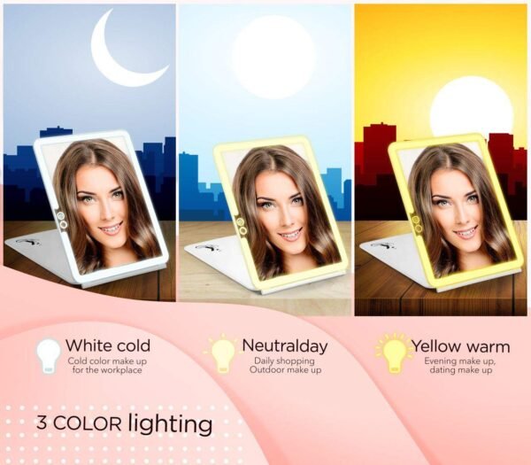 Makeup Mirror, Vanity Mirror, LED Vanity Mirror, 3 Color Light Portable Mirror, Travel Vanity Mirror, Vanity Makeup Mirror, Travel Rechargeable Mirror - Image 5