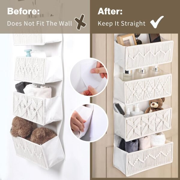 Nursery Over The Door Organizer Boho Decor Nursery Storage with 4 Large Woven Pockets, Macrame Nursery Organizers and Toys Storage, Behind Door for Bathroom, Bedroom - Image 3