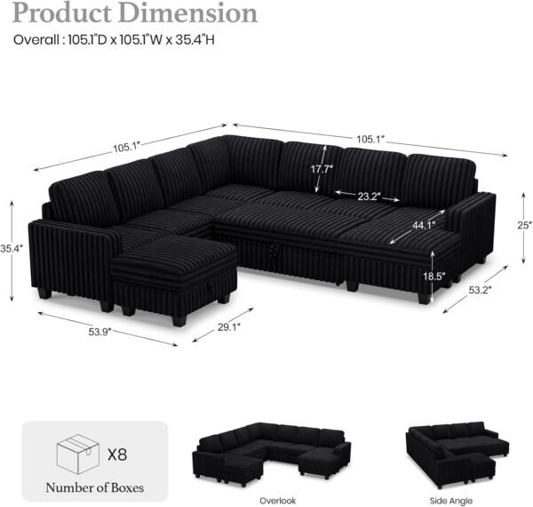 Belffin Oversized Sofa Bed Modular Sectional Sleeper Sofa with Pull Out Bed L Shaped Couch with Storage Chaise Black Couch - Image 2