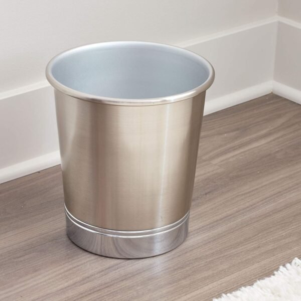 iDesign York Metal Wastebasket, Trash Can for Bathroom, Kitchen, Office, Bedroom, 9.5" x 9.5" x 10.25" - Brushed Nickel and Chrome - Image 4