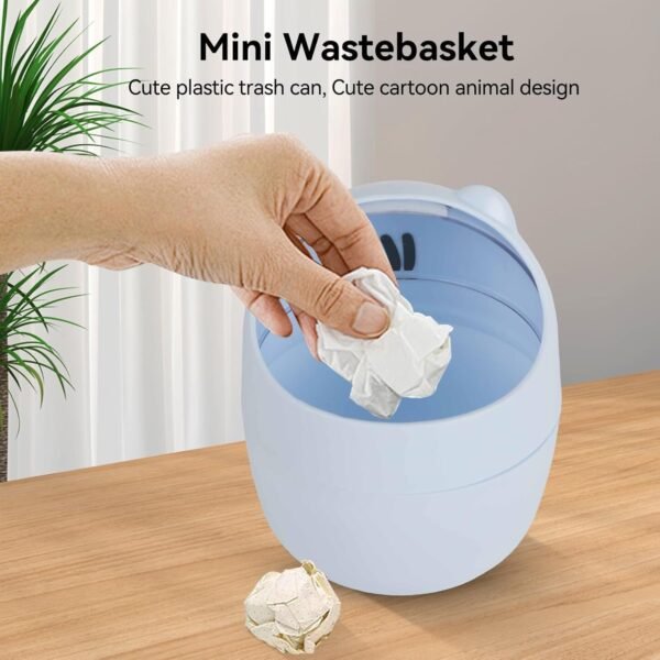 Cute Desktop Trash Can, Mini Countertop Trash Can Cartoon Cat Small Garbage Can Waste Paper Bin with Swing Lid for Bathroom, Kitchen, Bedroom, Powder Room, Craft Room, Office, College, RV (Blue) - Image 2