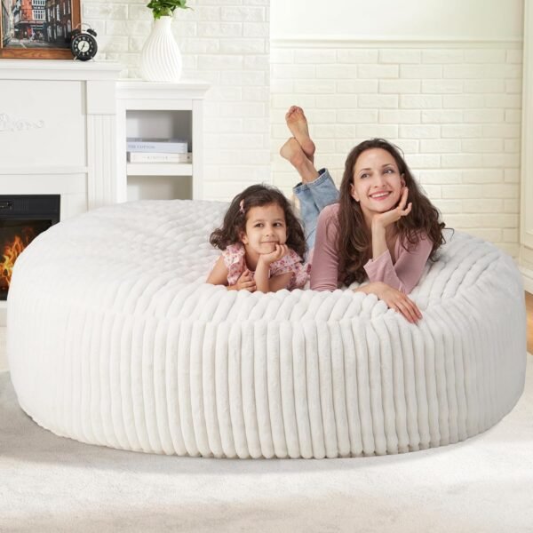 Bean Bag Chair, 6' BeanBag Chairs with Memory Foam Filling for Adults, Soft Bean Bags with Corded Plush Fur Cover for Living Room Bedroom College Dorm 6FT White - Image 2