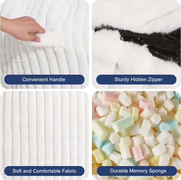 Bean Bag Chair, 6' BeanBag Chairs with Memory Foam Filling for Adults, Soft Bean Bags with Corded Plush Fur Cover for Living Room Bedroom College Dorm 6FT White - Image 4