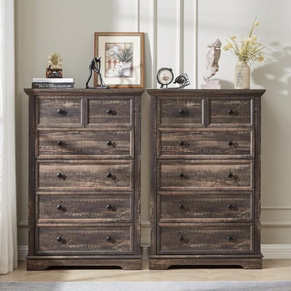 LDTTCUK 6 Drawer Dresser for Bedroom, Farmhouse Wood Dresser, Modern Tall Dresser & 6 Chest of Drawer Dresser, Large Drawer Storage Organizer Dresser for Living Room, Kids Room, Dark Rustic Oak - Image 7