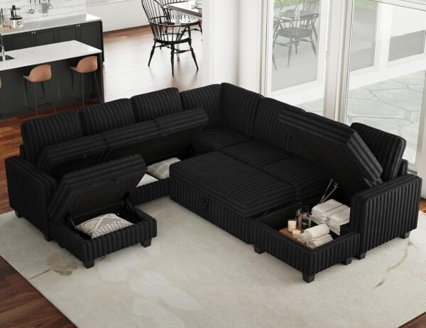 Belffin Oversized Sofa Bed Modular Sectional Sleeper Sofa with Pull Out Bed L Shaped Couch with Storage Chaise Black Couch - Image 3
