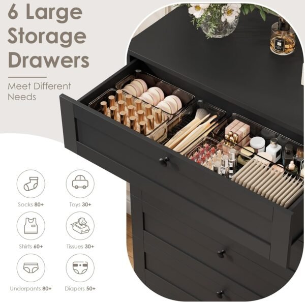 HOSTACK 6 Drawer Dresser for Bedroom, 52" Tall Dresser & Chest of Drawers, 29" W Wood Drawer Chest, Modern Vertical Storage Cabinet for Living Room, Entryway, Hallway, Black - Image 5