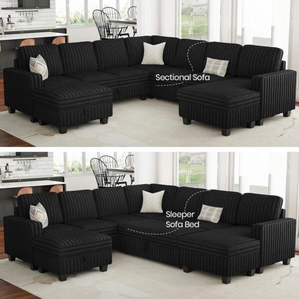 Belffin Oversized Sofa Bed Modular Sectional Sleeper Sofa with Pull Out Bed L Shaped Couch with Storage Chaise Black Couch - Image 4