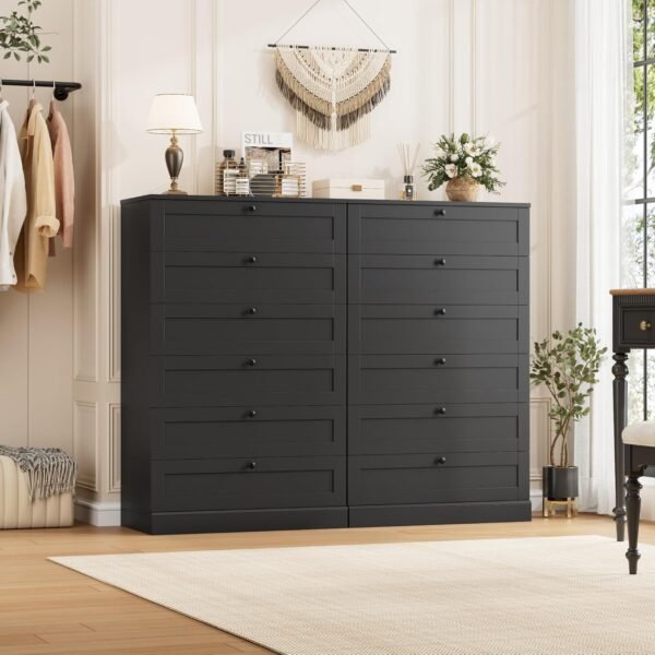 HOSTACK 6 Drawer Dresser for Bedroom, 52" Tall Dresser & Chest of Drawers, 29" W Wood Drawer Chest, Modern Vertical Storage Cabinet for Living Room, Entryway, Hallway, Black - Image 2