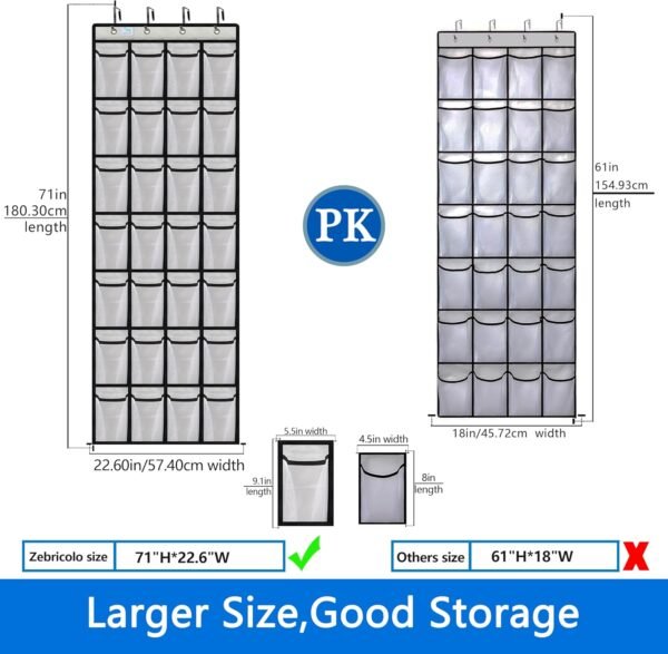 door shoe organizer,28 Large Breathable Mesh Pockets,shoe organizer, Hanger Holds Up to 50 lbs for Shoes,New upgrade anti-scratch heavy-duty hooks,shoe storage,White/black - Image 2