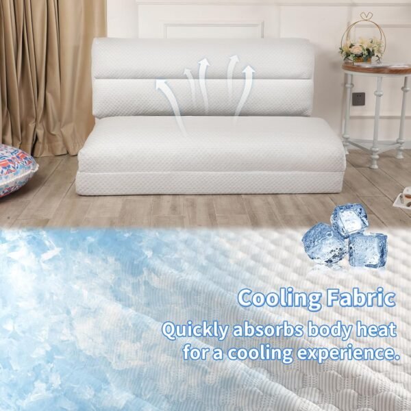 Breathable Cooling Bean Bag Sofa Bed, Fold Full Floor Mattress for Hot Sleepers with Washable Cover, Light Grey, 54x95 Inch - Image 5