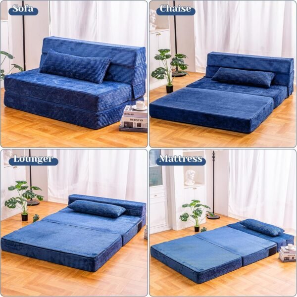 Folding Sofa Bed, Convertible Sleeper Chair with Pillow, High Density Memory Foam Fold Out Couch, Foldable Mattress Futon Sofa for Living Room/Dorm/Guest Use/Apartment/Home Office - Image 4