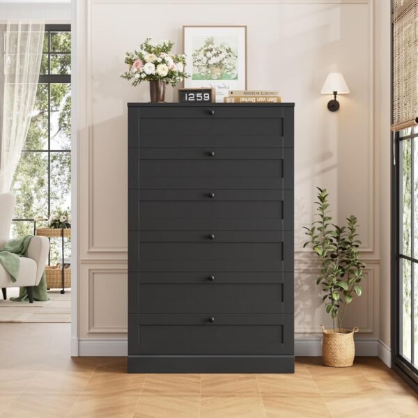 HOSTACK 6 Drawer Dresser for Bedroom, 52" Tall Dresser & Chest of Drawers, 29" W Wood Drawer Chest, Modern Vertical Storage Cabinet for Living Room, Entryway, Hallway, Black - Image 4