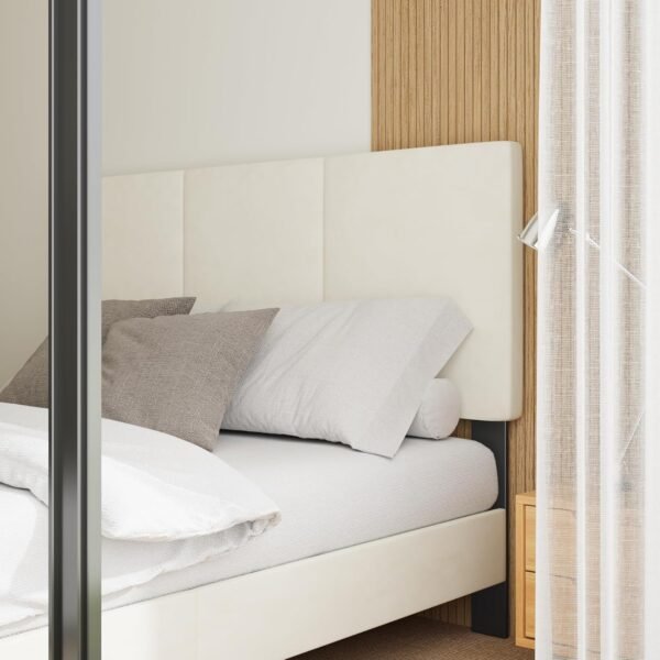 Queen Bed Frame with Headboard, Vertical Channel Tufted, Heavy Duty Bed Frame Queen Size, No Box Spring Needed, Easy Assembly,Beige - Image 5