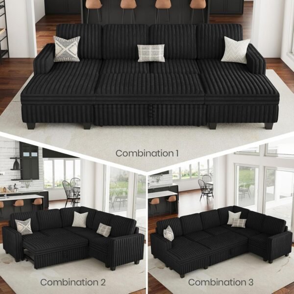 Belffin Oversized Sofa Bed Modular Sectional Sleeper Sofa with Pull Out Bed L Shaped Couch with Storage Chaise Black Couch - Image 6