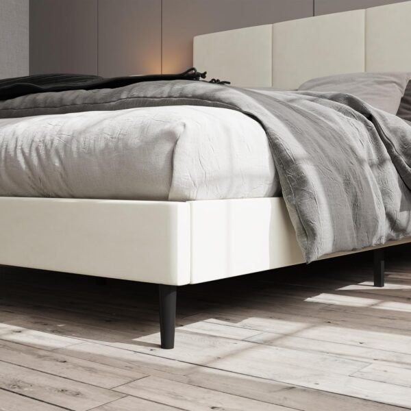 Queen Bed Frame with Headboard, Vertical Channel Tufted, Heavy Duty Bed Frame Queen Size, No Box Spring Needed, Easy Assembly,Beige - Image 6