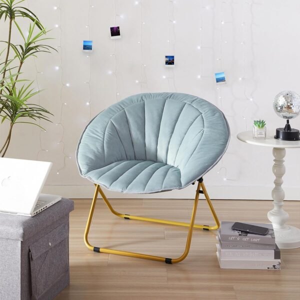Urban Lifestyle Velvet Channel Stitch Saucer Chair, Grey - Image 2