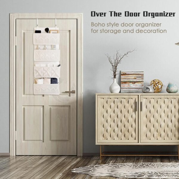 Nursery Over The Door Organizer Boho Decor Nursery Storage with 4 Large Woven Pockets, Macrame Nursery Organizers and Toys Storage, Behind Door for Bathroom, Bedroom - Image 5