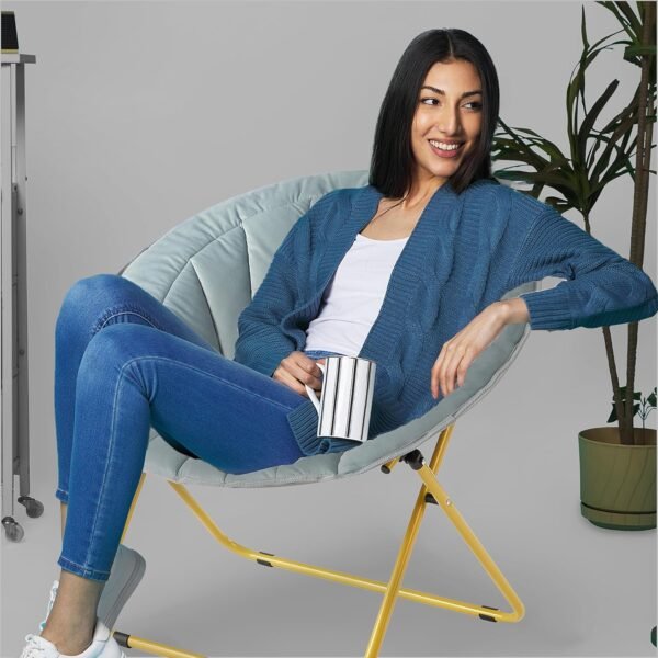 Urban Lifestyle Velvet Channel Stitch Saucer Chair, Grey - Image 7