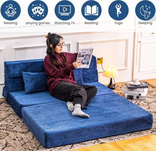Folding Sofa Bed, Convertible Sleeper Chair with Pillow, High Density Memory Foam Fold Out Couch, Foldable Mattress Futon Sofa for Living Room/Dorm/Guest Use/Apartment/Home Office - Image 6