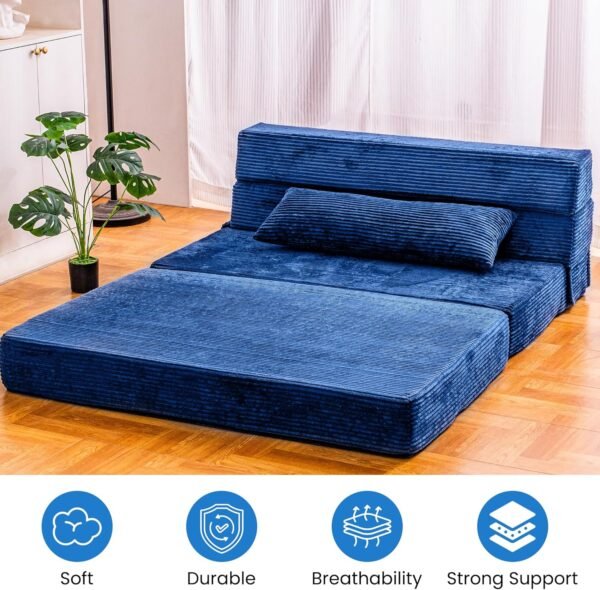 Folding Sofa Bed, Convertible Sleeper Chair with Pillow, High Density Memory Foam Fold Out Couch, Foldable Mattress Futon Sofa for Living Room/Dorm/Guest Use/Apartment/Home Office - Image 8