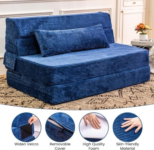 Folding Sofa Bed, Convertible Sleeper Chair with Pillow, High Density Memory Foam Fold Out Couch, Foldable Mattress Futon Sofa for Living Room/Dorm/Guest Use/Apartment/Home Office - Image 5