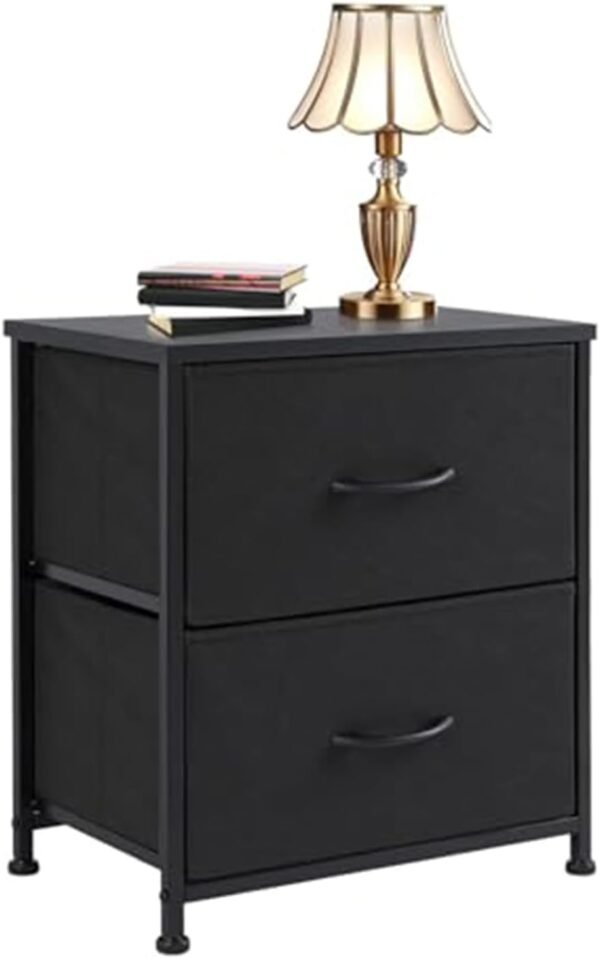 Nightstand with 2 Drawers, Bedside Table Small Dresser with Removable Fabric Bins, Night Stand, Bedside Furniture, End Table with Fabric Bins for Bedroom, Closet