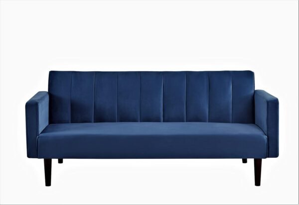 Container Furniture Direct 72" Velvet Convertible Futon Sofa Bed - Full Out Twin Sleeper Couch w/Channel Stitch, Wood Frame & High-Density Foam - Space-Saving for Apartments/Dorms, Deep Blue