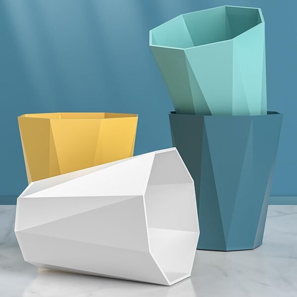 Polygon Small Trash Can, Trash Can Wastebasket Plastic Trash Bin Garbage Container Rubbish Can Paper Basket Office Organizer for Bathrooms, Laundry Room, Kitchens, Offices, Kids Rooms, Dorms (Green) - Image 2