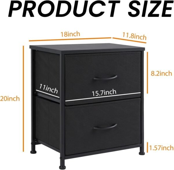 Nightstand with 2 Drawers, Bedside Table Small Dresser with Removable Fabric Bins, Night Stand, Bedside Furniture, End Table with Fabric Bins for Bedroom, Closet - Image 3