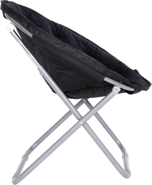 JungleA Folding Moon Chair,Faux Fur Round Foldable Portable Compact Chair Concave Relaxation Chair with Metal Frame for Camping,Dorm,Study,Living Room,Bedroom(Black) - Image 9