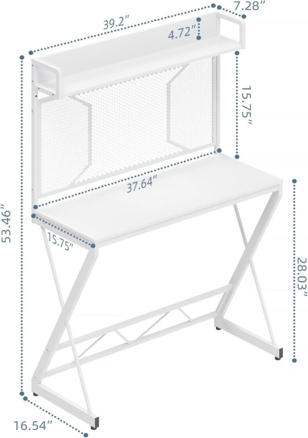 Elephance Small Gaming Desk with Pegboard, 39 Inch Computer Desk with Storage Shelves, Modern Office Desk for Study Work Home Office, Small Spaces, White - Image 3