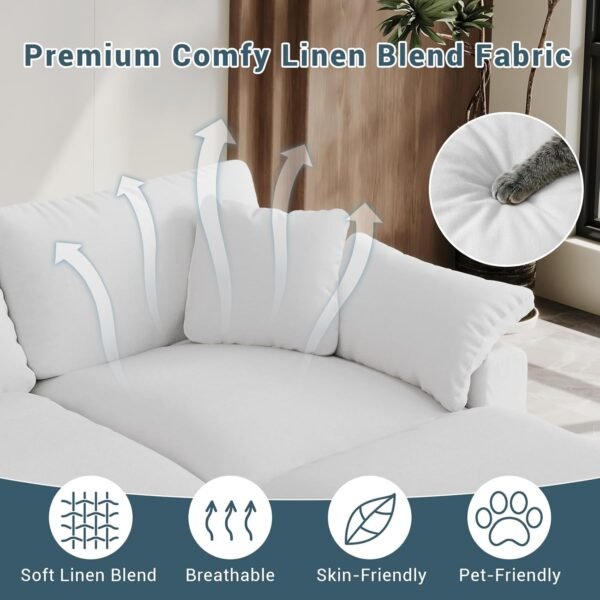 Oversized Cloud Sectional Couches for Living Room, 110.8" L Shaped Couch, Comfy Down Filled Modular Sectional Sofa, 3 Seater with Ottoman Deep Seat Modular Couch with Removable Covers, White - Image 4