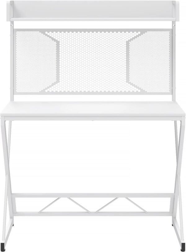 Elephance Small Gaming Desk with Pegboard, 39 Inch Computer Desk with Storage Shelves, Modern Office Desk for Study Work Home Office, Small Spaces, White - Image 8