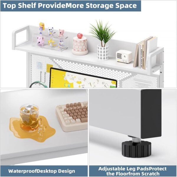 Elephance Small Gaming Desk with Pegboard, 39 Inch Computer Desk with Storage Shelves, Modern Office Desk for Study Work Home Office, Small Spaces, White - Image 7