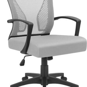 Ergonomic Grey Office Clearance Mesh Computer Lumbar Support Mid Back Study Desk Modern Executive Task Chair Cheap Adjustable Swivel, 19.8″ x 19.8″ x 38.8″ (KVC-7504)