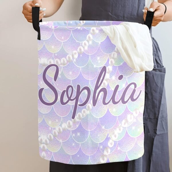 Custom Laundry Basket Name Pattern Laundry Basket Personalized Collapsible Laundry Hamper with Name Dirty Clothes Storage Basket with Handles (Multi33) - Image 2
