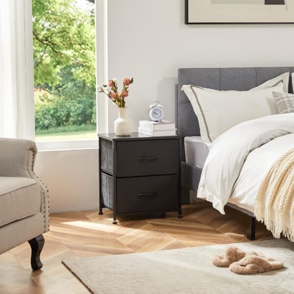 Nightstand with 2 Drawers, Bedside Table Small Dresser with Removable Fabric Bins, Night Stand, Bedside Furniture, End Table with Fabric Bins for Bedroom, Closet - Image 2