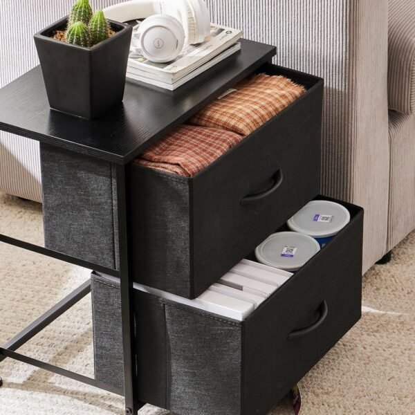 Nightstand with 2 Drawers, Bedside Table Small Dresser with Removable Fabric Bins, Night Stand, Bedside Furniture, End Table with Fabric Bins for Bedroom, Closet - Image 6