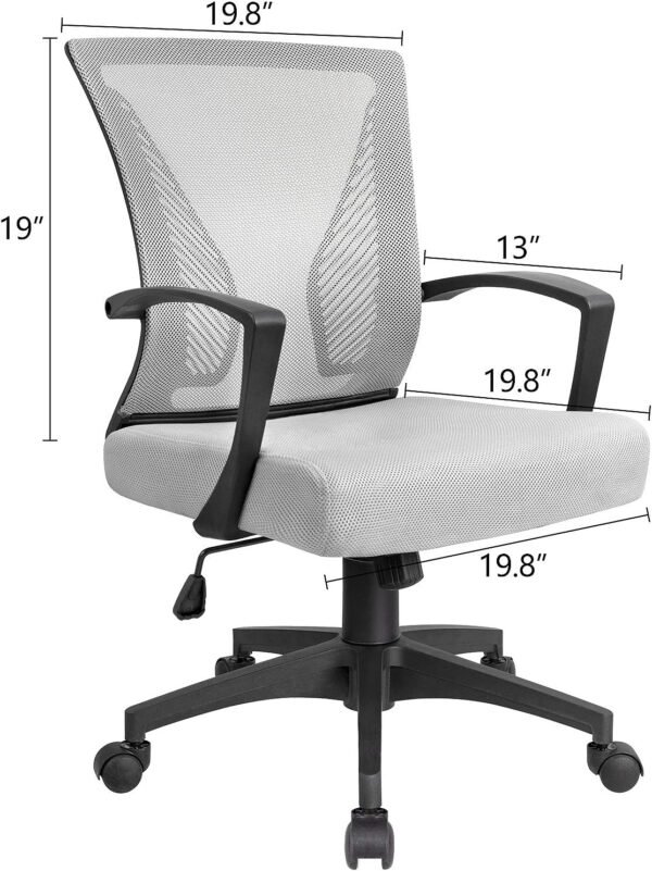 Ergonomic Grey Office Clearance Mesh Computer Lumbar Support Mid Back Study Desk Modern Executive Task Chair Cheap Adjustable Swivel, 19.8" x 19.8" x 38.8" (KVC-7504) - Image 3