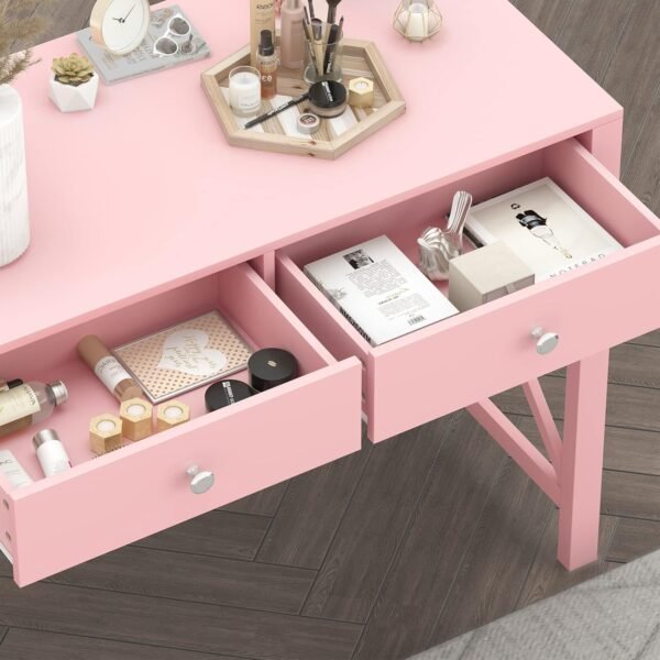 WiberWi Home Office Desk with Drawers, Modern Writing Computer Desk for Bedroom, Small Pink Makeup Vanity Table for Girls, Study Table for Home Office - Image 5