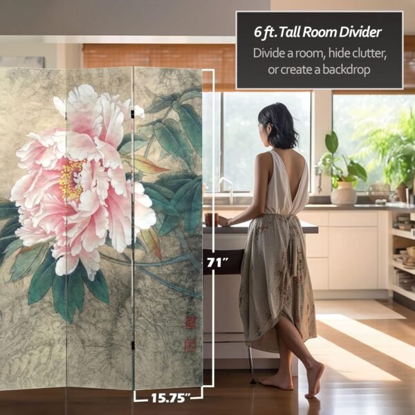 Red Lantern 6 ft. Tall Double Sided Doves and Peonies Canvas Room Divider 4 Panel Freestanding Folding Privacy Screen Partition and Separator for Modern and Contemporary Bedroom Home Office Dorm - Image 5