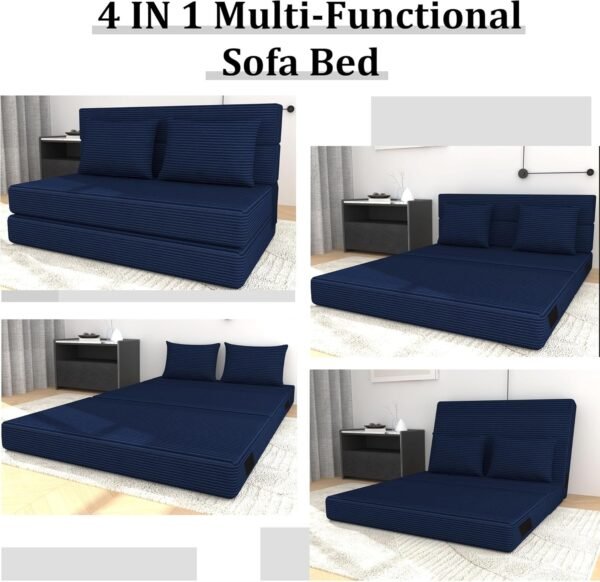Folding Sofa Bed Convertible Couch, 39" Width, Twin Size Fold Out Couch with Pillow, Foam Floor Mattress Sleeper Chair, Foldable Mattress for Living Room/Dorm/Guest Use/Home/Apartment (Blue, Twin) - Image 5