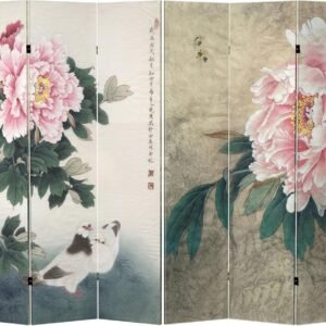 Red Lantern 6 ft. Tall Double Sided Doves and Peonies Canvas Room Divider 4 Panel Freestanding Folding Privacy Screen Partition and Separator for Modern and Contemporary Bedroom Home Office Dorm