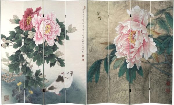 Red Lantern 6 ft. Tall Double Sided Doves and Peonies Canvas Room Divider 4 Panel Freestanding Folding Privacy Screen Partition and Separator for Modern and Contemporary Bedroom Home Office Dorm