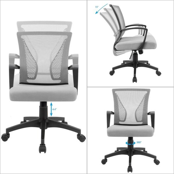 Ergonomic Grey Office Clearance Mesh Computer Lumbar Support Mid Back Study Desk Modern Executive Task Chair Cheap Adjustable Swivel, 19.8" x 19.8" x 38.8" (KVC-7504) - Image 7
