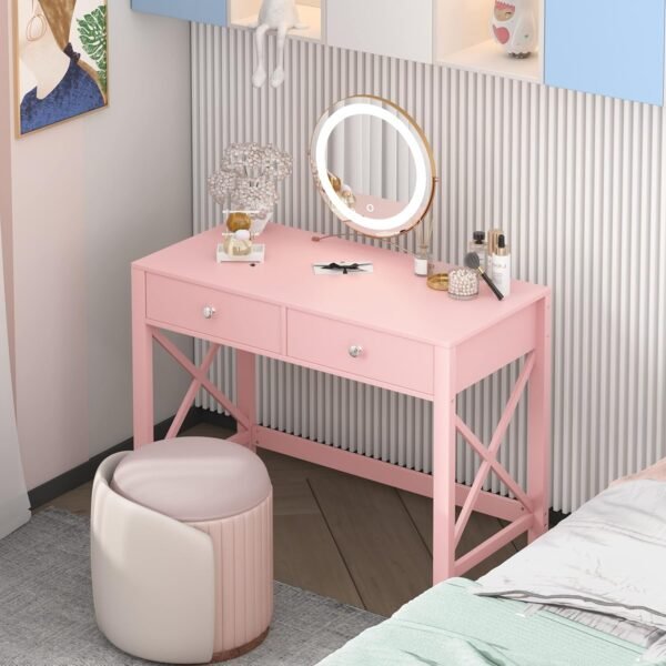 WiberWi Home Office Desk with Drawers, Modern Writing Computer Desk for Bedroom, Small Pink Makeup Vanity Table for Girls, Study Table for Home Office - Image 6