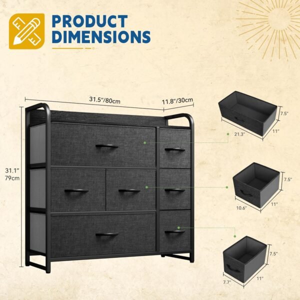 DWVO 7 Drawers Dresser, Organizer Unit for Bedroom, Fabric Dresser Storage Tower for Hallway, Entryway, Closets, Sturdy Steel Frame, Wooden Top - Image 3