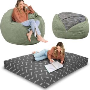 CordaRoy’s Chenille Bean Bag-Convertible Bean Bag Chair-Machine-Washable Chenille Fabric Cover-for Basement,Living Room,Game Room,Dorm & More – King Size – Moss | Made in The USA